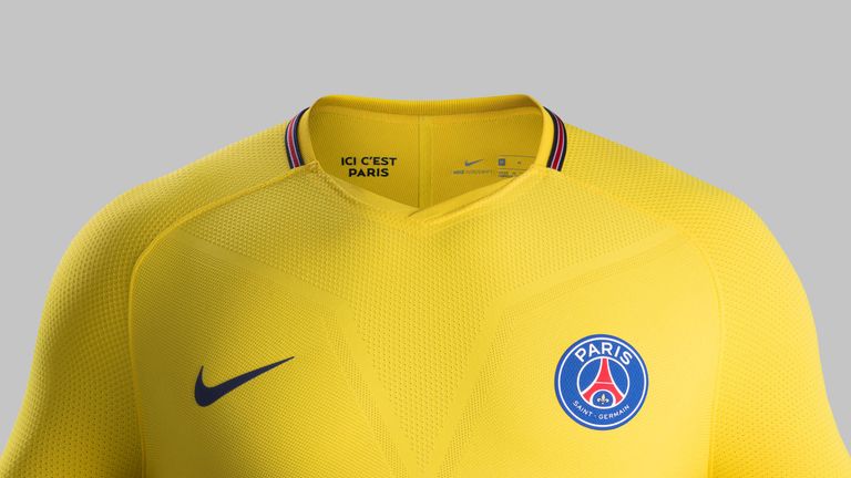 Paris Saint Germain 2017-18 Away shirt. The kit features Aeroswift technology and a modern aesthetic, referencing the club’s heritage (credit: Nike)