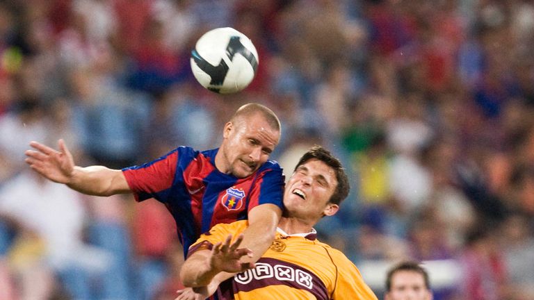 Rafal Grzelak (left) in action for Steaua Bucharest against Motherwell in a Europa League qualifier in 2009