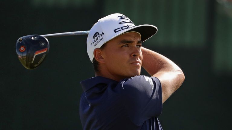 Rickie Fowler of the United States plays his shot from the tenth tee during the second round of the 2017 U.S. Open at Erin Hills 