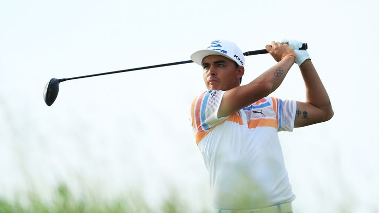 HARTFORD, WI - JUNE 15:  Rickie Fowler of the United States plays his shot from the tenth tee during the first round of the 2017 U.S. Open at Erin Hills on