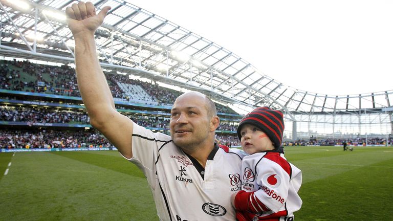 Ulster's Rory Best celebrating with his son Ben during the European semi-final at the Aviva Stadium, Dublin.