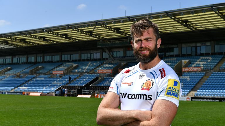 Geoff Parling of Exeter Chiefs poses during the media day ahead of the Aviva Premiership Final against Wasps at Sandy Park