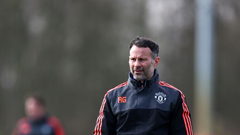MANCHESTER, ENGLAND - MARCH 16:  Ryan Giggs, Assistant Manager of Manchester United looks on during a training session ahead of the UEFA Europa League roun
