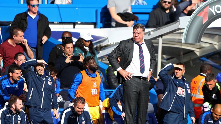 LONDON, ENGLAND - APRIL 01: Sam Allardyce, Manager of Crystal Palace, Ryland Morgans (standing up left)