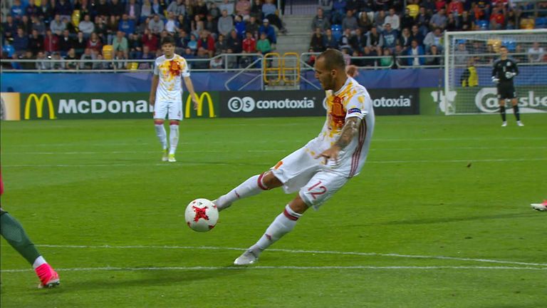 Sandro fires in a shot from the edge of the box