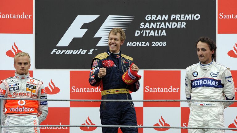 (From L) McLaren Mercedes' Finnish driver Heikki Kovalainen, Toro Rosso's German driver Sebastien Vettel and BMW Sauber's Polish driver Robert Kubica pose 