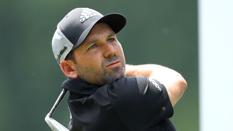 Sergio Garcia of Spain tees off on the 3rd hole during day three of the BMW International Open at Golfclub Munchen Eichenried o