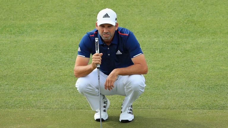 Sergio Garcia of Spain lines up a putt on the 12th green during the second round of the 2017 U.S. Open at Erin Hills on June 16, 2