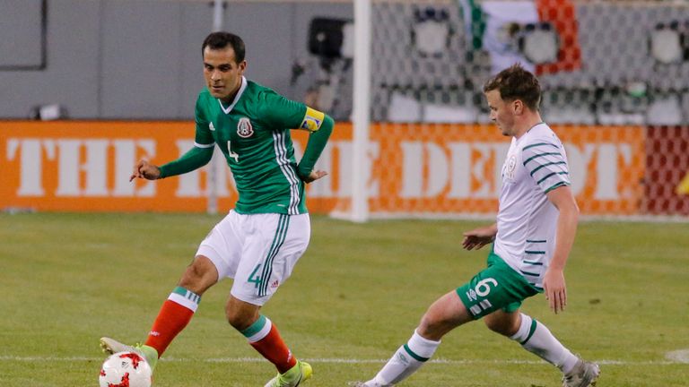 Mexico's Rafael Marquez (4) keeps the ball from Ireland's Stephen Gleeson (6) during the friendly match between Mexico and the Republic of Ireland on June 