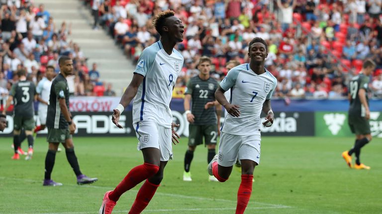Tammy Abraham celebrates after putting England 2-1 up against Germany