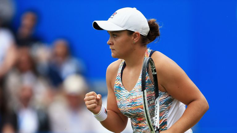 Ashleigh Barty of Australia celebrates during her semi final match against Garbine Muguruza day six of the Aegon Classic