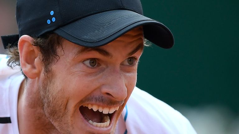 Britain's Andy Murray returns the ball to Slovakia's Martin Klizan during their tennis match at the Roland Garros 2017 French Open