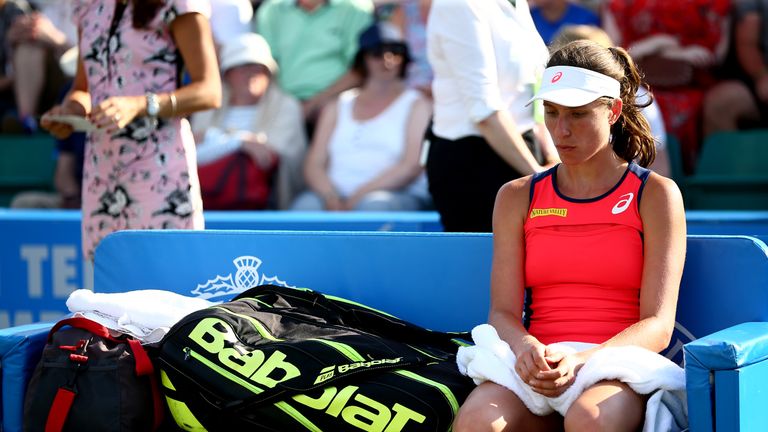 Johanna Konta of Great Britain looks on after defeat against Donna Vekic of Croatia in their Women's Singles Final match