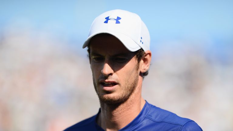 Andy Murray of Great Britain looks on during the mens singles first round match against Jordan Thompson of Australia
