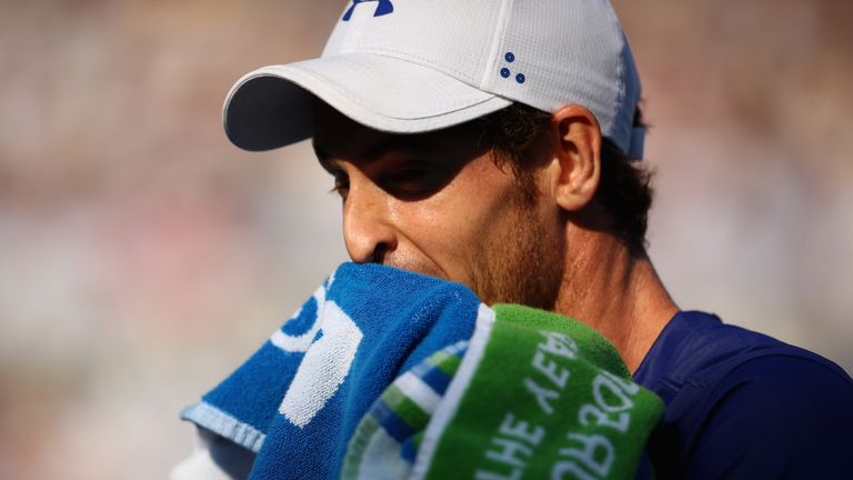 Andy Murray of Great Britain looks dejected during the mens singles first round match against Jordan Thompson of Australia