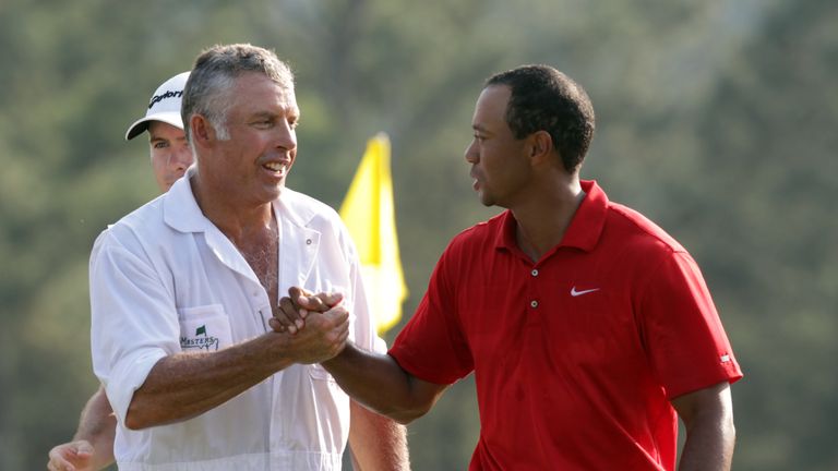 Tiger Woods of the USA and his caddie Steve Williams