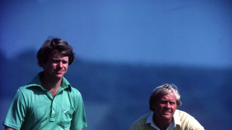 1977:  TOM WATSON AND JACK NICKLAUS IN ACTION DURING THE 1977 BRITISH OPEN GOLF CHAMPIONSHIP AT TURNBERRY IN SCOTLAND. Mandatory Credit: Allsport UK/ALLSPO