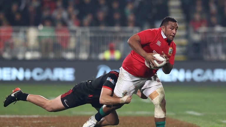 CHRISTCHURCH, NEW ZEALAND - JUNE 10:  Mako Vunipola of the Lions is tackled by David Kaetau Havili of the Crusaders during the 2017 British & Irish Lions t