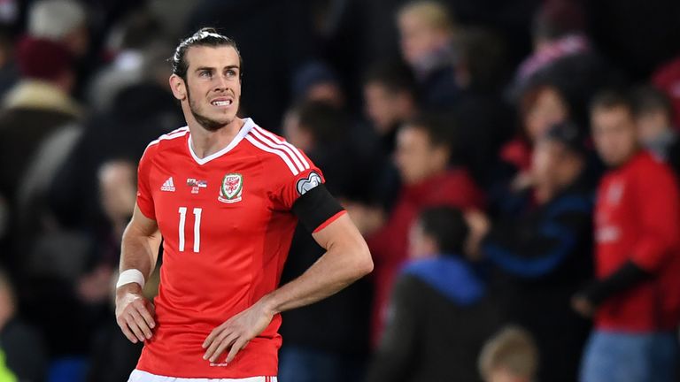 Wales' forward Gareth Bale reacts at the final whistle in the World Cup 2018 qualification match between Wales and Serbia at Cardiff City stadium