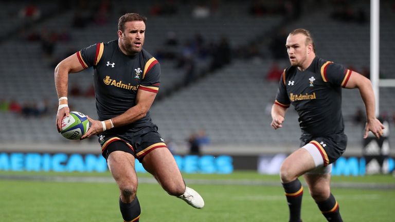 Wales captain Jamie Roberts on the attack against Tonga at Eden Park 