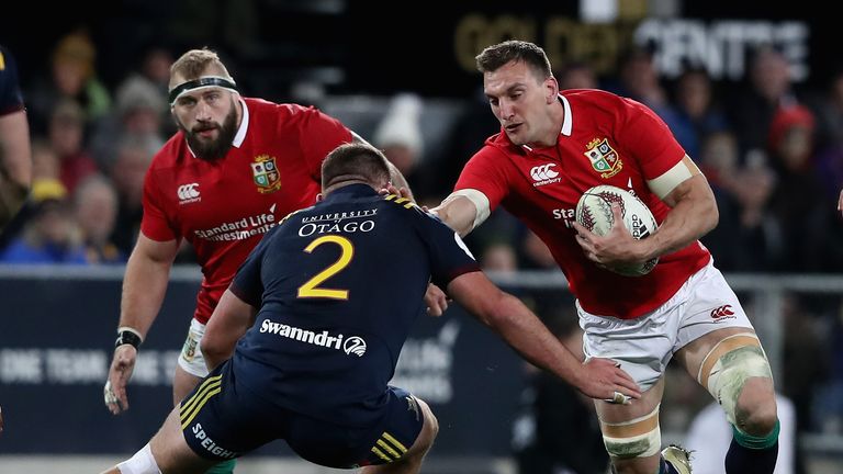 DUNEDIN, NEW ZEALAND - JUNE 13:  Sam Warburton of the Lions is tackled by Liam Coltman during the 2017 British & Irish Lions tour match between the Highlan