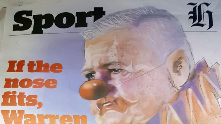 The front page of the New Zealand Herald which depicts British and Irish Lions head coach Warren Gatland as a clown