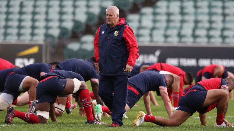 AUCKLAND, NEW ZEALAND - JUNE 01:  Warren Gatland, the Lions head coach looks on during the British & Irish Lions training session held at the QBE Stadium o
