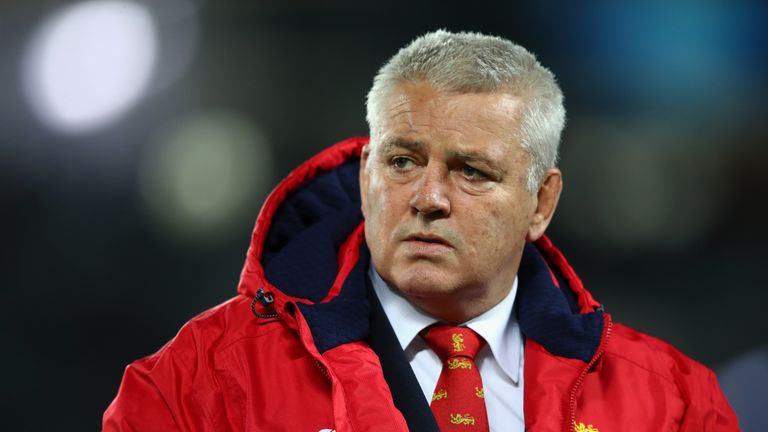 AUCKLAND, NEW ZEALAND - JUNE 24:  Warren Gatland the head coach of the Lions looks on as his team warm up prior to kickoff during the first test match betw