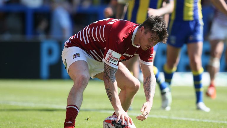 John Bateman crosses for Wigan's fourth try of the afternoon