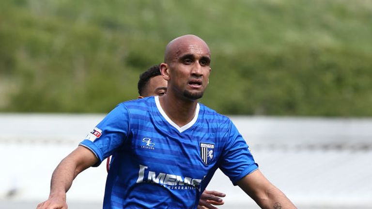 NORTHAMPTON, ENGLAND - APRIL 30:  Zesh Rehman of Gillingham in action during the Sky Bet League One match between Northampton Town and Gillingham at Sixfie