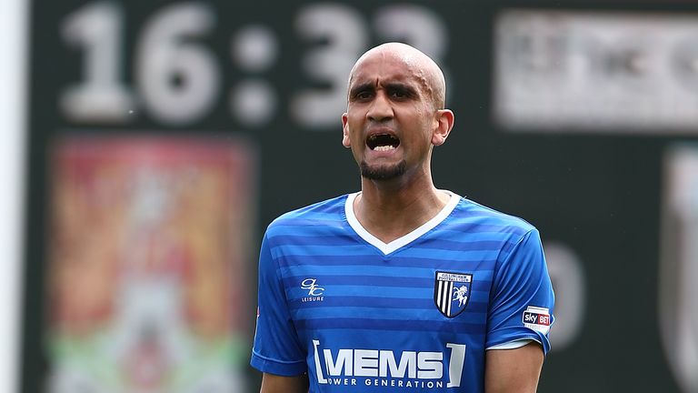 Zesh Rehman of Gillingham in action during the Sky Bet League One match v Northampton Town at Sixfields, April 2017