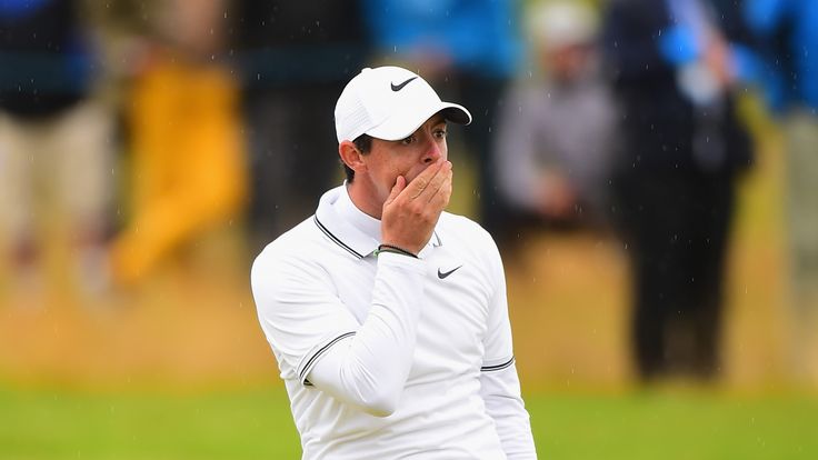 TROON, SCOTLAND - JULY 14:  Rory McIlroy of Northern Ireland reacts after playing his second shot on the 18th fairway during Day Two of the AAM Scottish Op