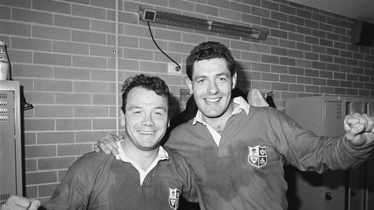 Ieuan Evans (left) and Gavin Hastings celebrate the Lions' series win over Australia in 1989