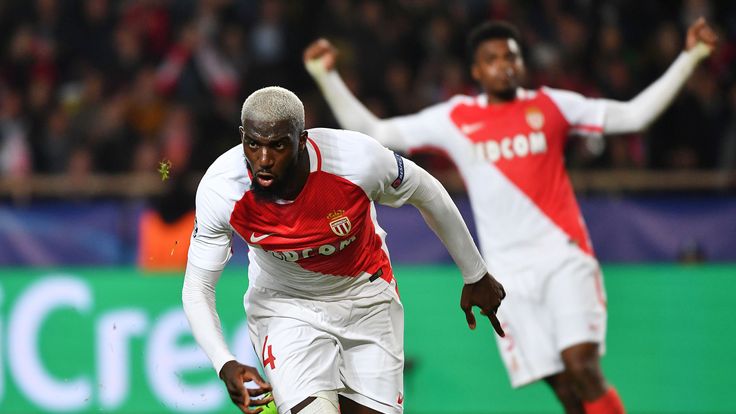 Tiemoue Bakayoko celebrates after scoring during the  Champions League round-of-16 against Manchester City