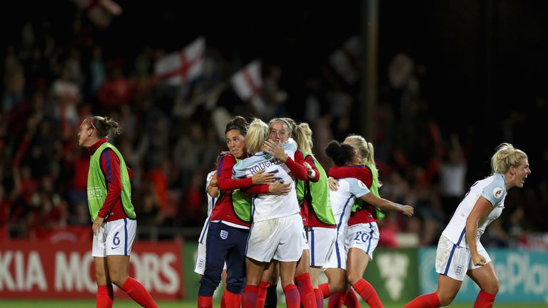 England's women celebrate victory over France in the Euro 2017 quarter-finals