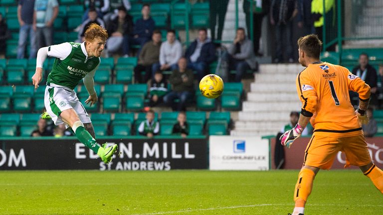 Hibernian's Simon Murray completes his hat-trick against Arbroath