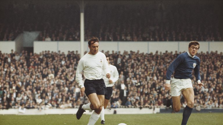 Jimmy Greaves playing for Spurs against Leicester City in 1968