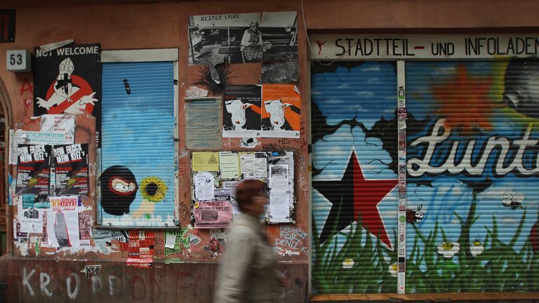 The radical left-wing and anarchist Die Lunte center in the Schillerkietz neighborhood in Neukoelln district of Berlin. They are anti-gentrification.