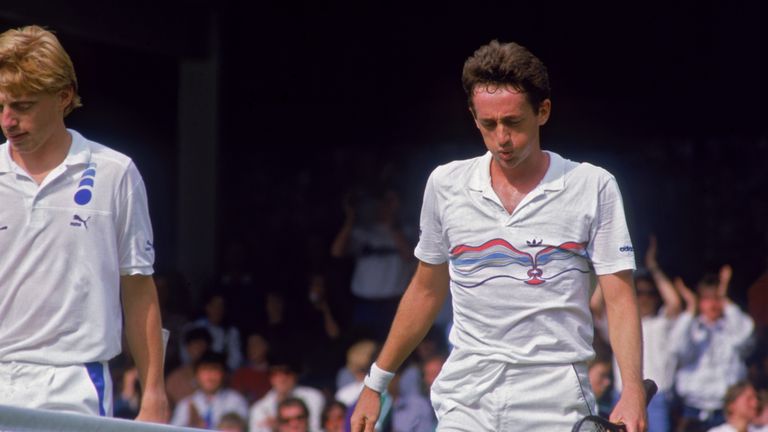 Unseeded Peter Doohan after beating Boris Becker in 1987