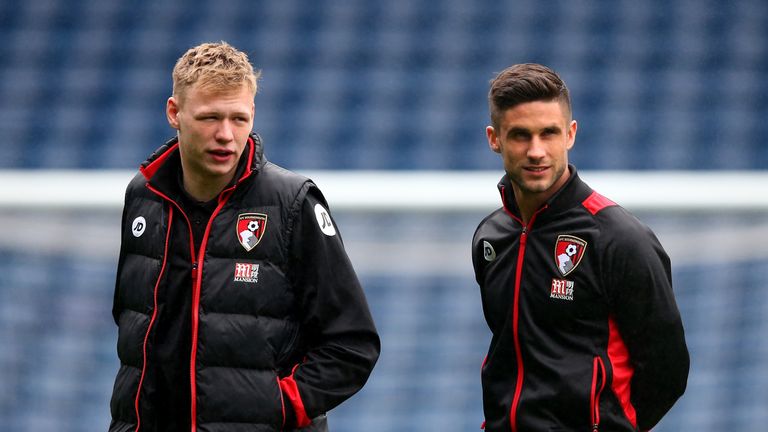 WEST BROMWICH, ENGLAND - FEBRUARY 25: Aaron Ramsdale of AFC Bournemouth (L) on the ptich prior to the Premier League match between West Bromwich Albion and