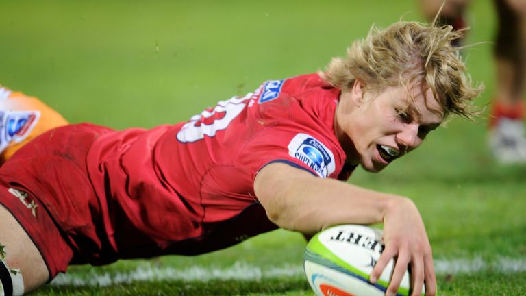 BLOEMFONTEIN, SOUTH AFRICA - APRIL 18: Adam Korczyk of the Reds going over for his try during the Super Rugby match between Toyota Cheetahs and Reds at Fre