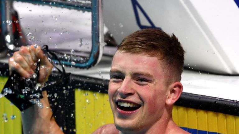 BUDAPEST, HUNGARY - JULY 25:  Adam Peaty of Great Britain celebrates victory in a world record time of 25.95 during the Men's 50m Breaststroke final two 
