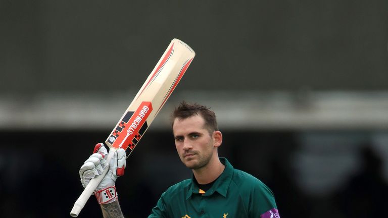 Nottinghamshire's Alex Hales celebrates his century during the One Day Cup Final at Lord's