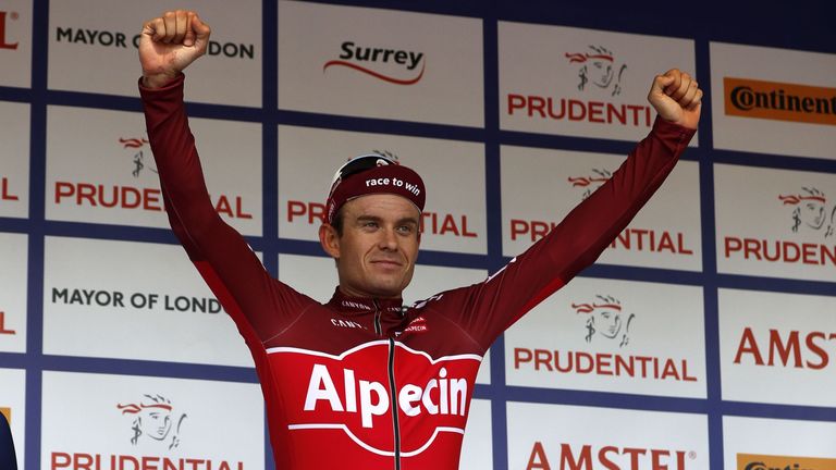 Alexander Kristoff celebrates on the podium