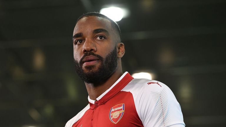 Arsenal's latest signing Alexandre Lacazette during his unveiling at London Colney