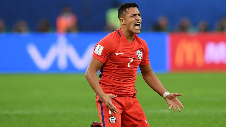 Arsenal forward Alexis Sanchez shows his frustration during Chile's Confederations Cup final defeat
