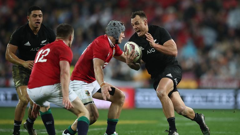 WELLINGTON, NEW ZEALAND - JULY 01:  Israel Dagg of the All Blacks makes a break during the International Test match between the New Zealand All Blacks and 