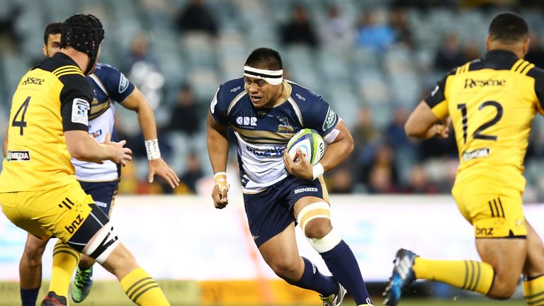 Allan Alaalatoa on the charge for the Brumbies