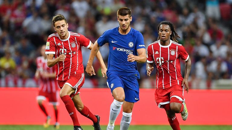 SINGAPORE - JULY 25: Alvaro Morata #9 of Chelsea FC runs with the ball during the International Champions Cup match between Chelsea FC and FC Bayern Munich