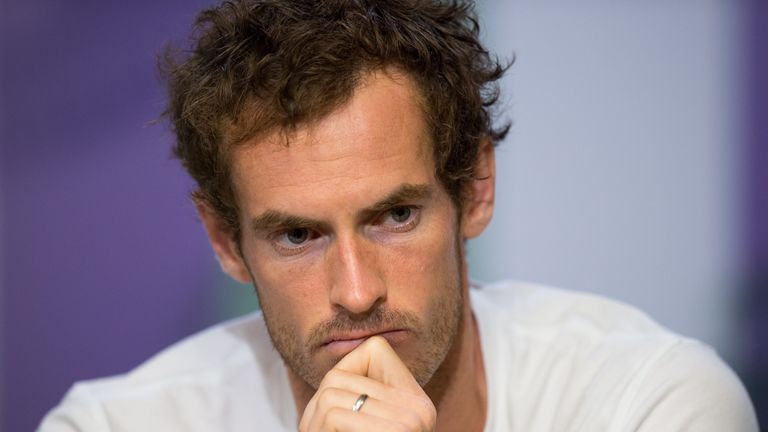 LONDON, ENGLAND - JULY 12: Andy Murray of Great Britain talks during a press conference on day nine of the Wimbledon Lawn Tennis Championships at the All E